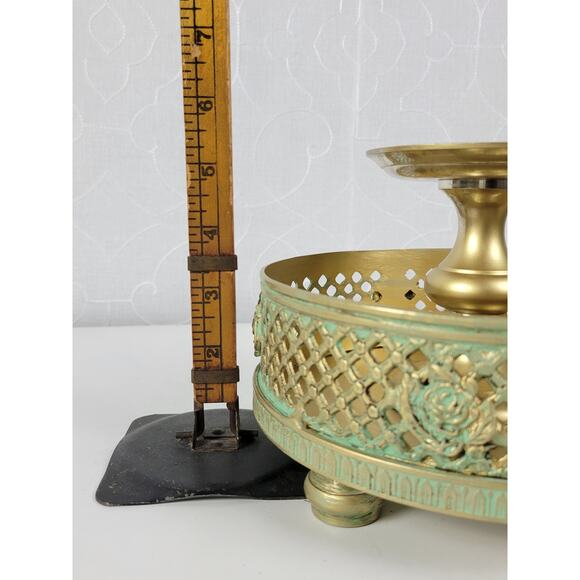 Vintage Candle‎ Holder Brass Rose Detail Victorian Footed Heavy - Picture 6 of 16